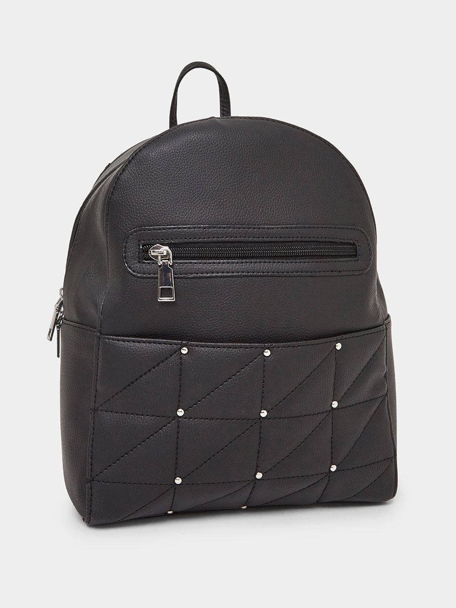 Black Quilted Studded Backpack