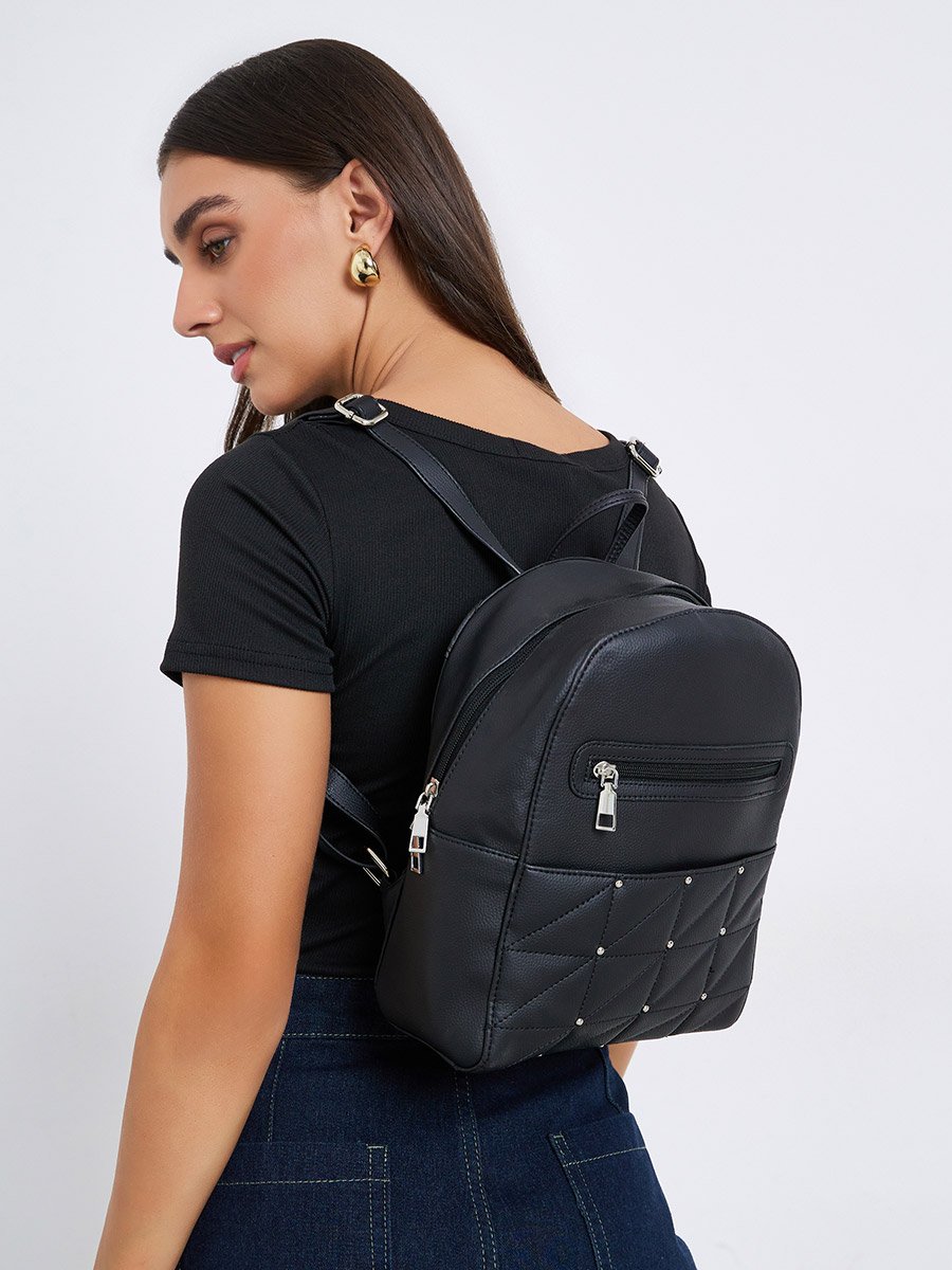 Black Quilted Studded Backpack