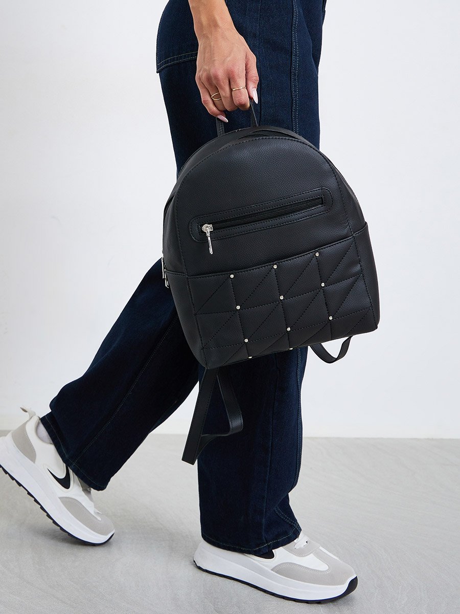 Black Quilted Studded Backpack