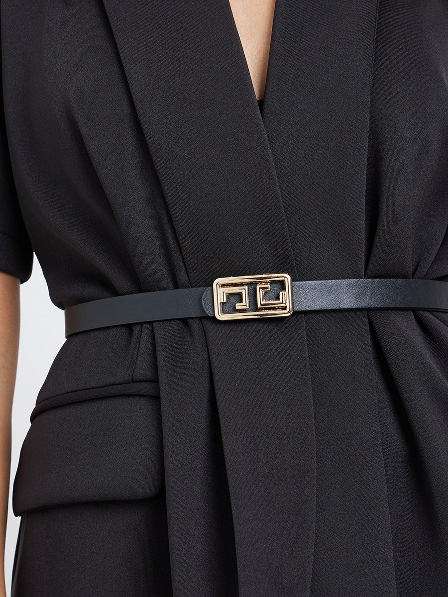 Black Longline Belted Blazer with Shawl Collar