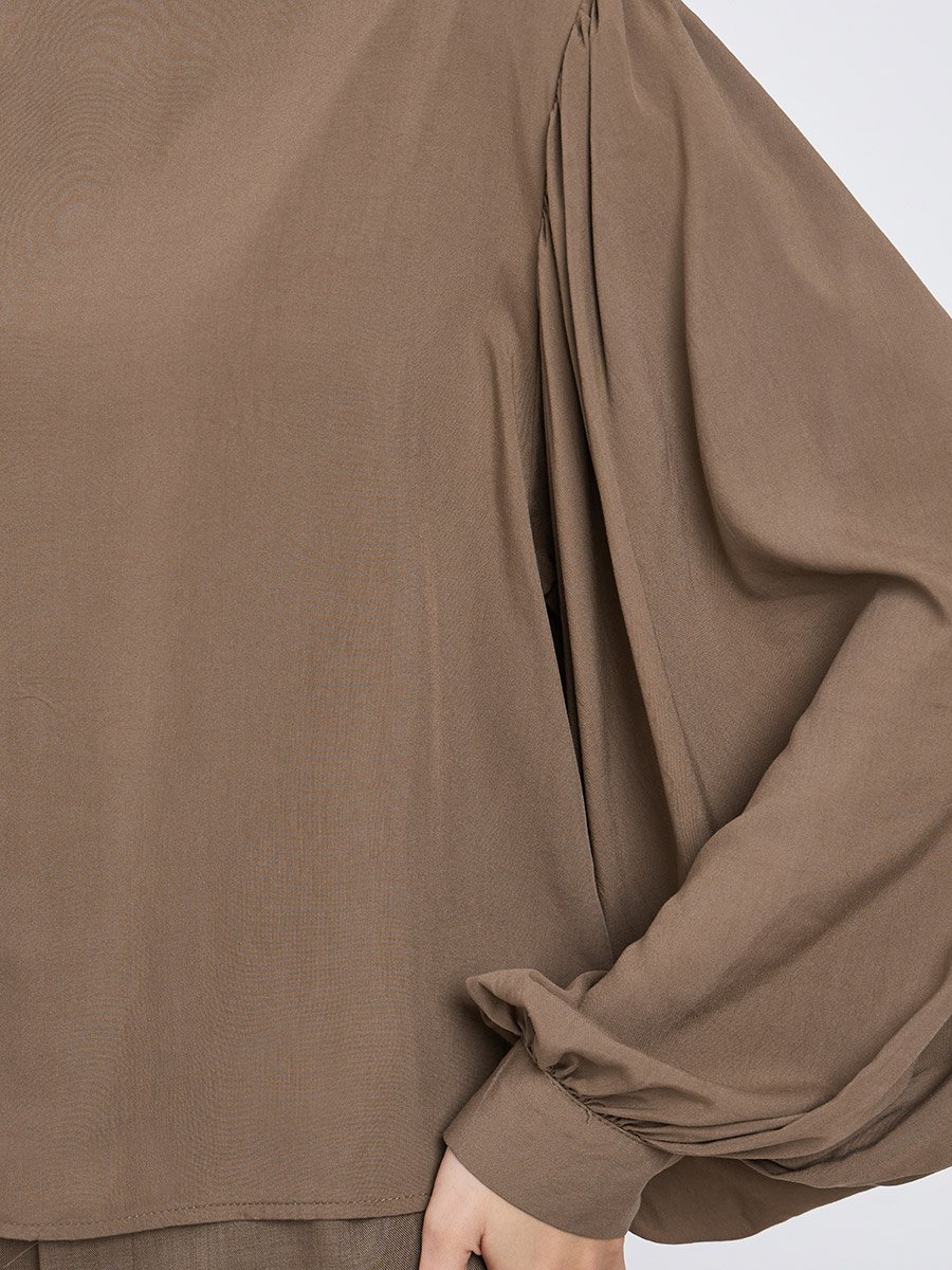 Brown Balloon Sleeve Blouse