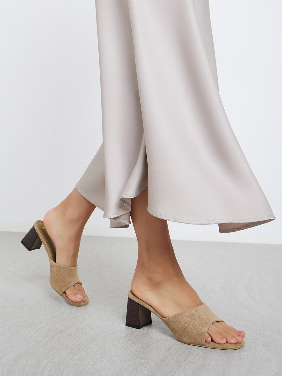 block heel tan mules for women