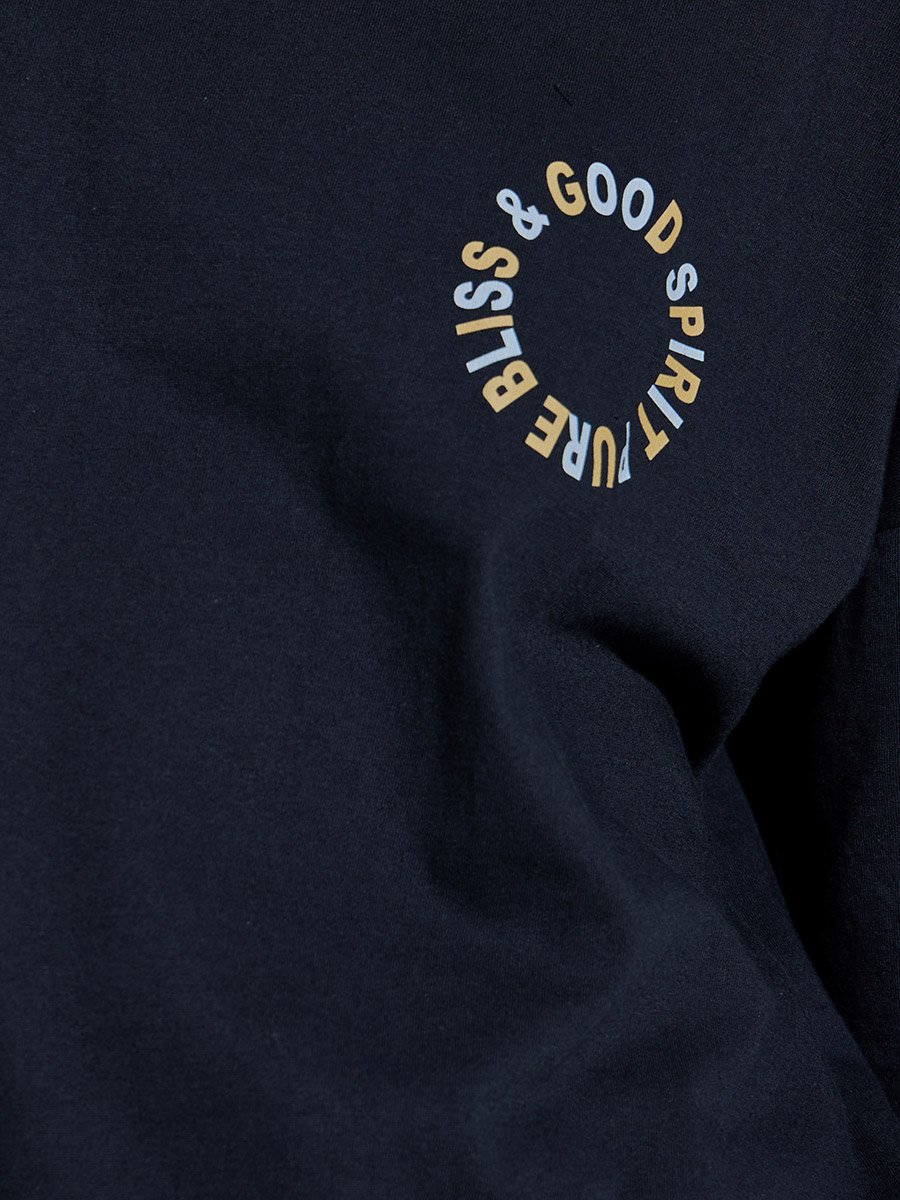 Navy Blue Slogan Print Oversized Cotton T-Shirt