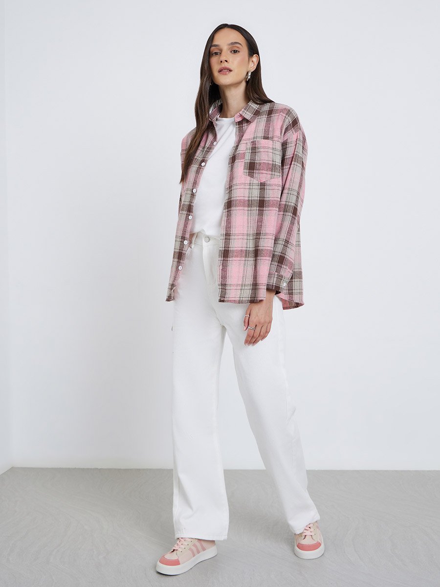 Checked Buttoned Shirt with Chest Pocket For Women at Saudi | Styli