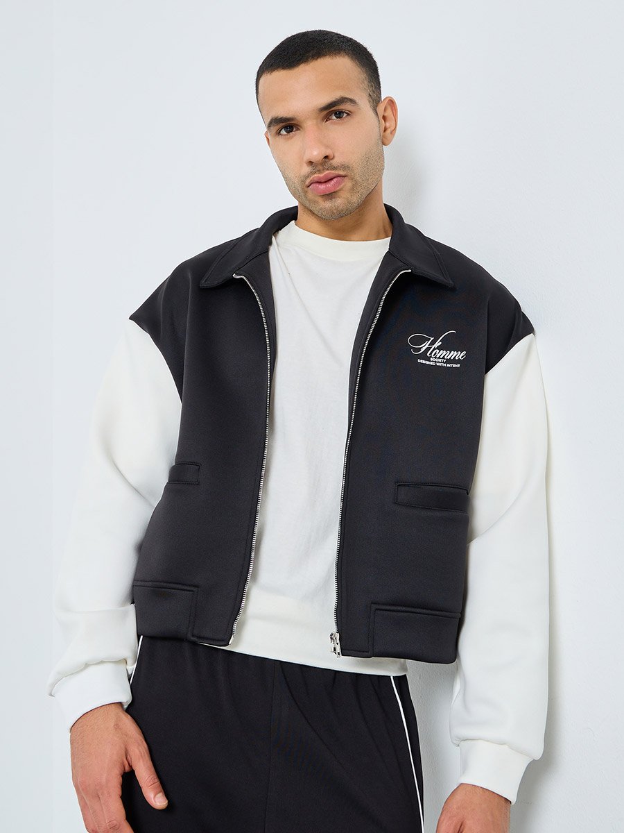 Men Black Boxy Fit Bomber Jacket