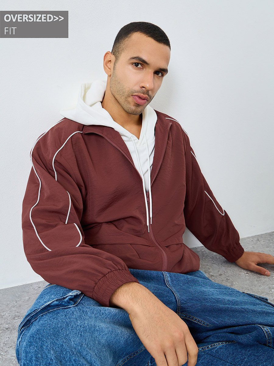 Men Rust Oversized Windbreaker Jacket