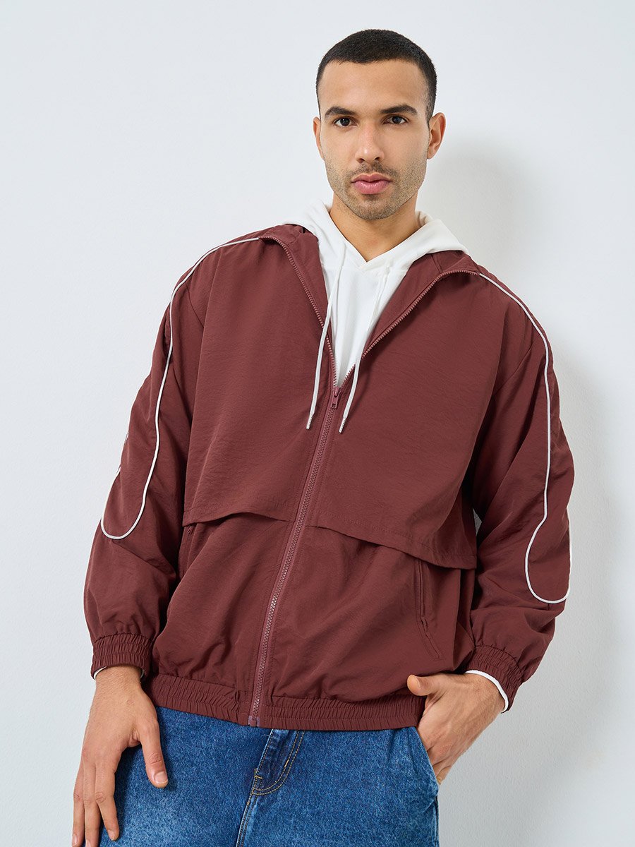 Men Rust Oversized Windbreaker Jacket