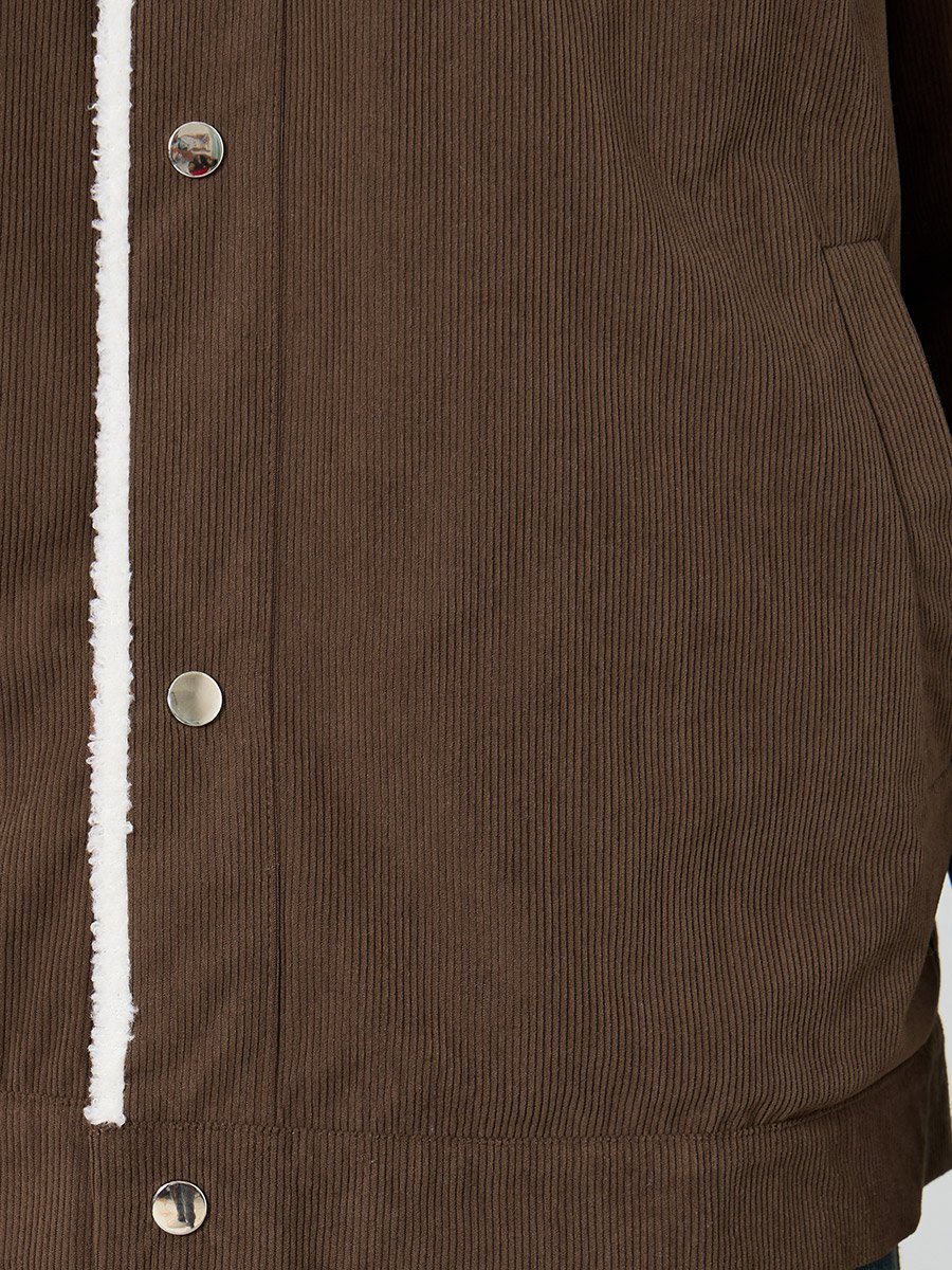 Men Oversized Corduroy Jacket with Faux Fur Lining