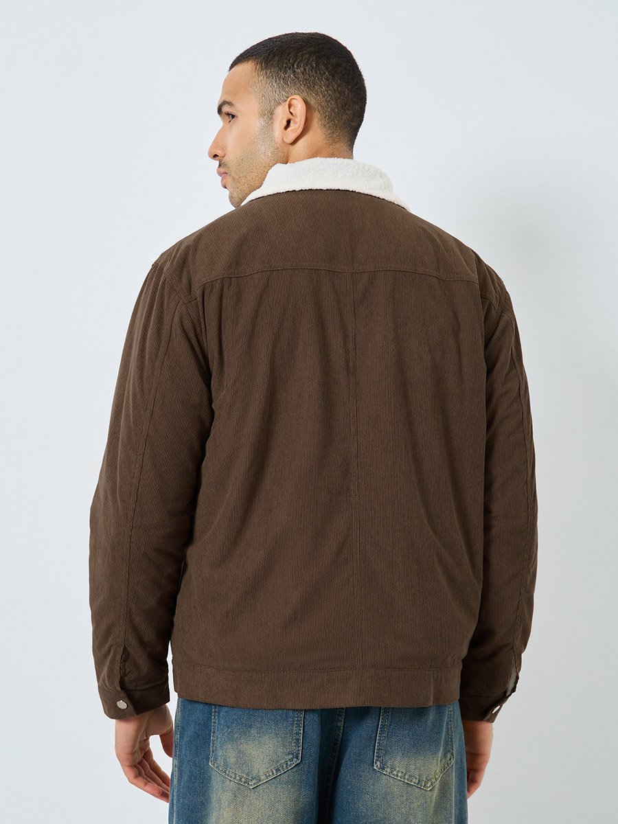 Men Oversized Corduroy Jacket with Faux Fur Lining