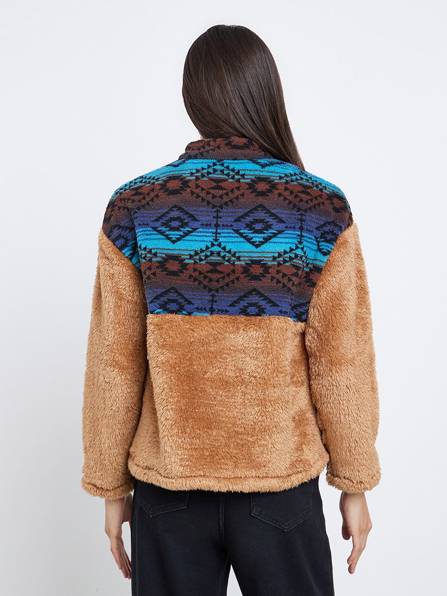 Printed Panel Furry Textured Sweatshirt