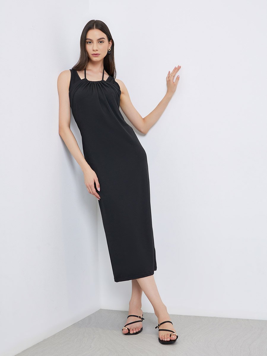 Black Sleeveless Midi Dress