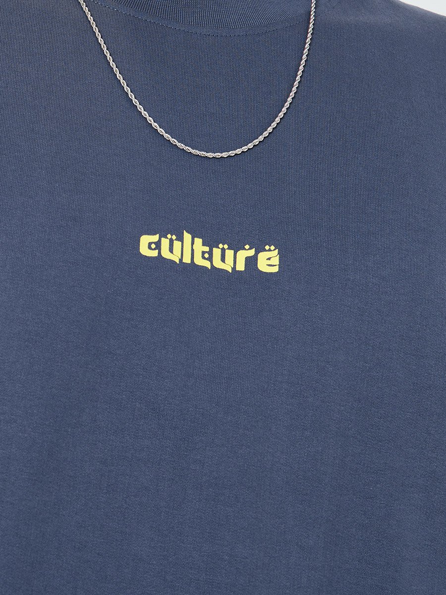 Men Dark Blue Graphic Print Oversized T-Shirt