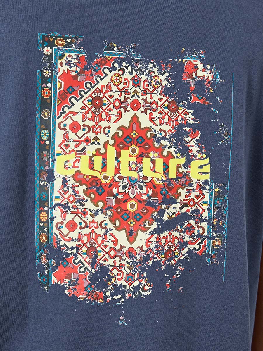 Men Dark Blue Graphic Print Oversized T-Shirt