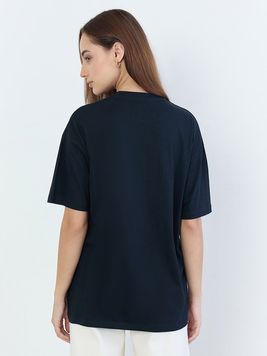 Black Oversized Slogan Print T-Shirt