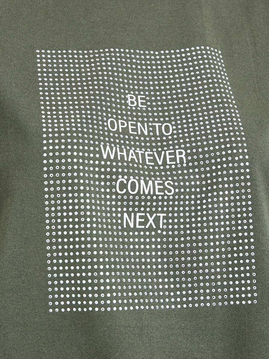 Green Slogan Oversized T-Shirt with 3/4 Sleeves
