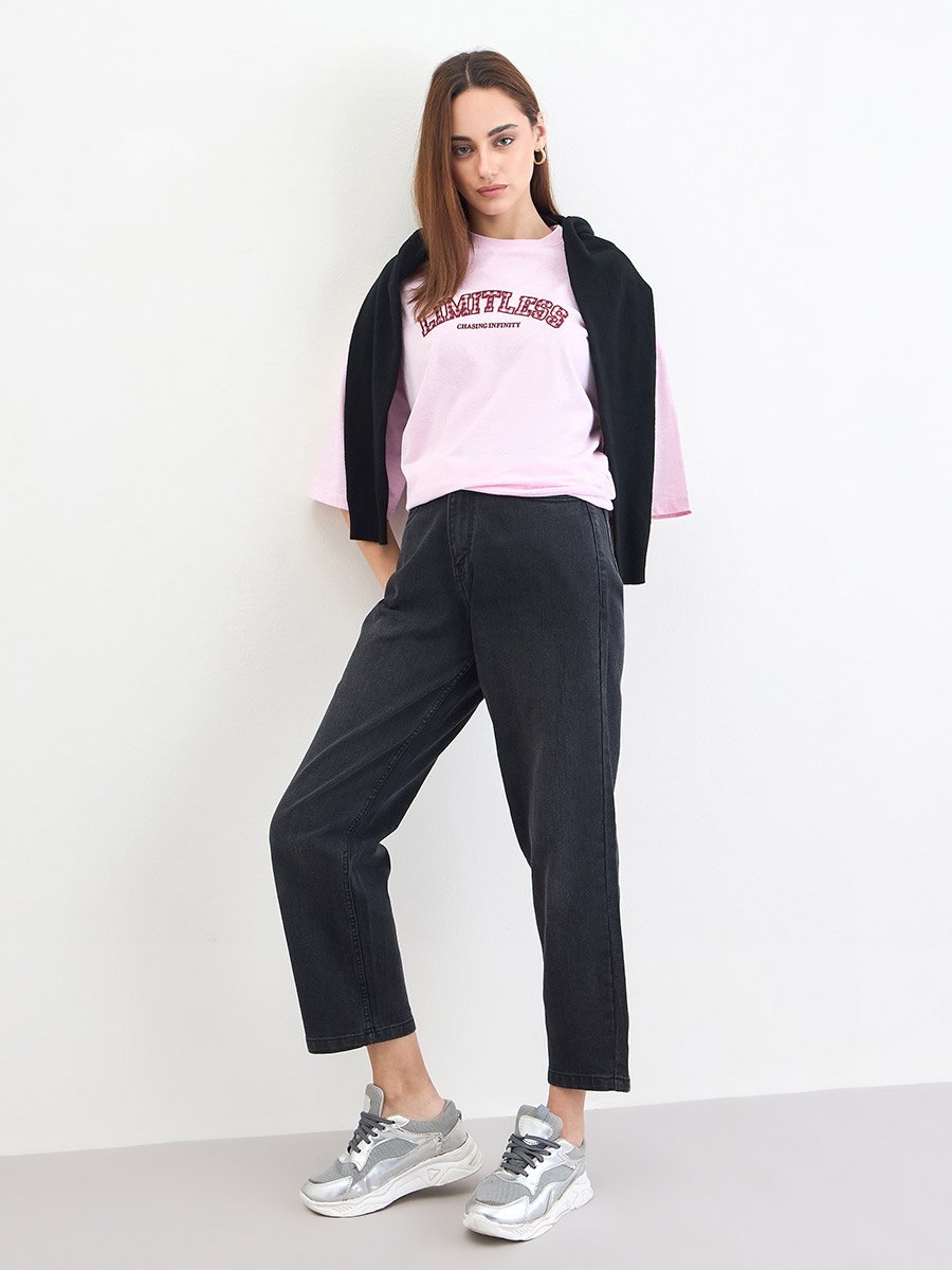 Pink Oversized Slogan Print T-Shirt