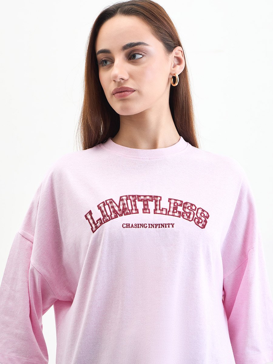 Pink Oversized Slogan Print T-Shirt