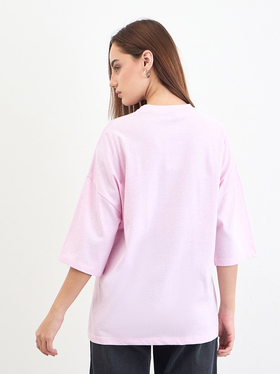 Pink Oversized Slogan Print T-Shirt