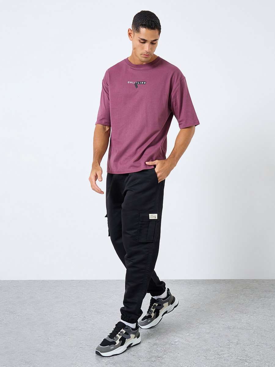 Solid Relaxed Fit Cargo Pants with Drawstring