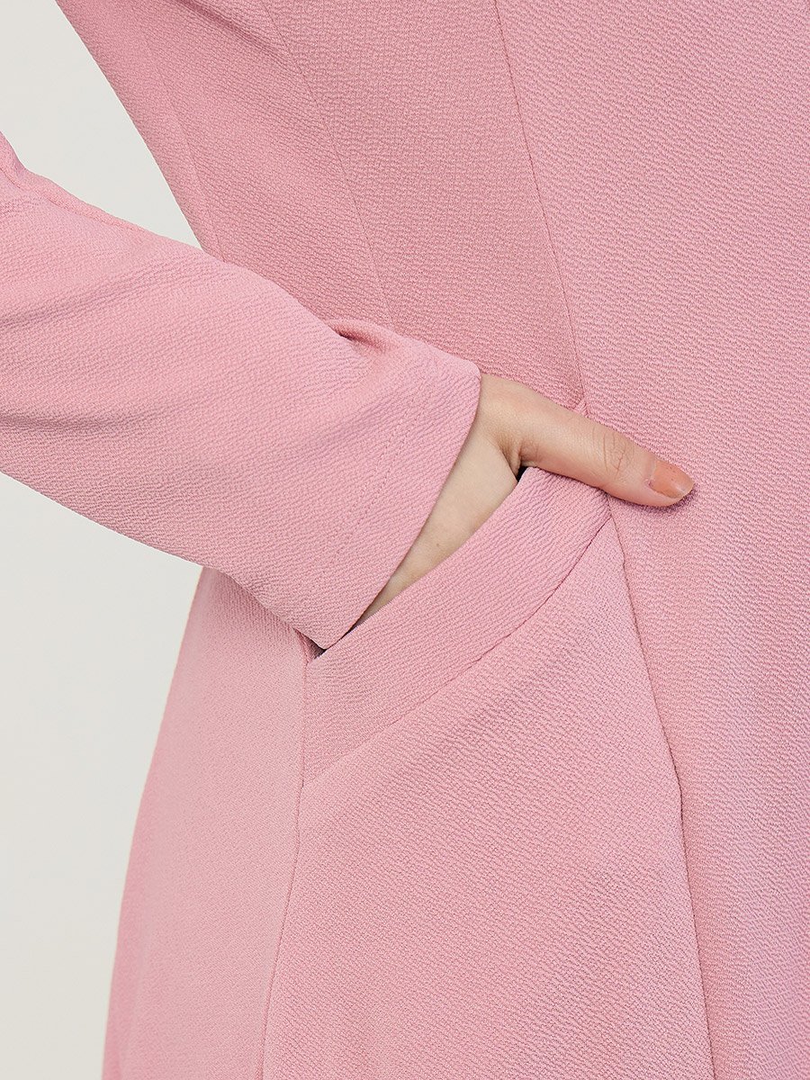 Pink Long Sleeves Blazer Midi Dress