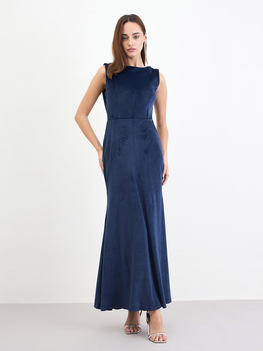 amazon blue dress plus size Queendancer Women Blue Velvet Holiday Dress Long Sleeve Square Neck Sheath  Party DressWith Slit – queendanceruk main image 1