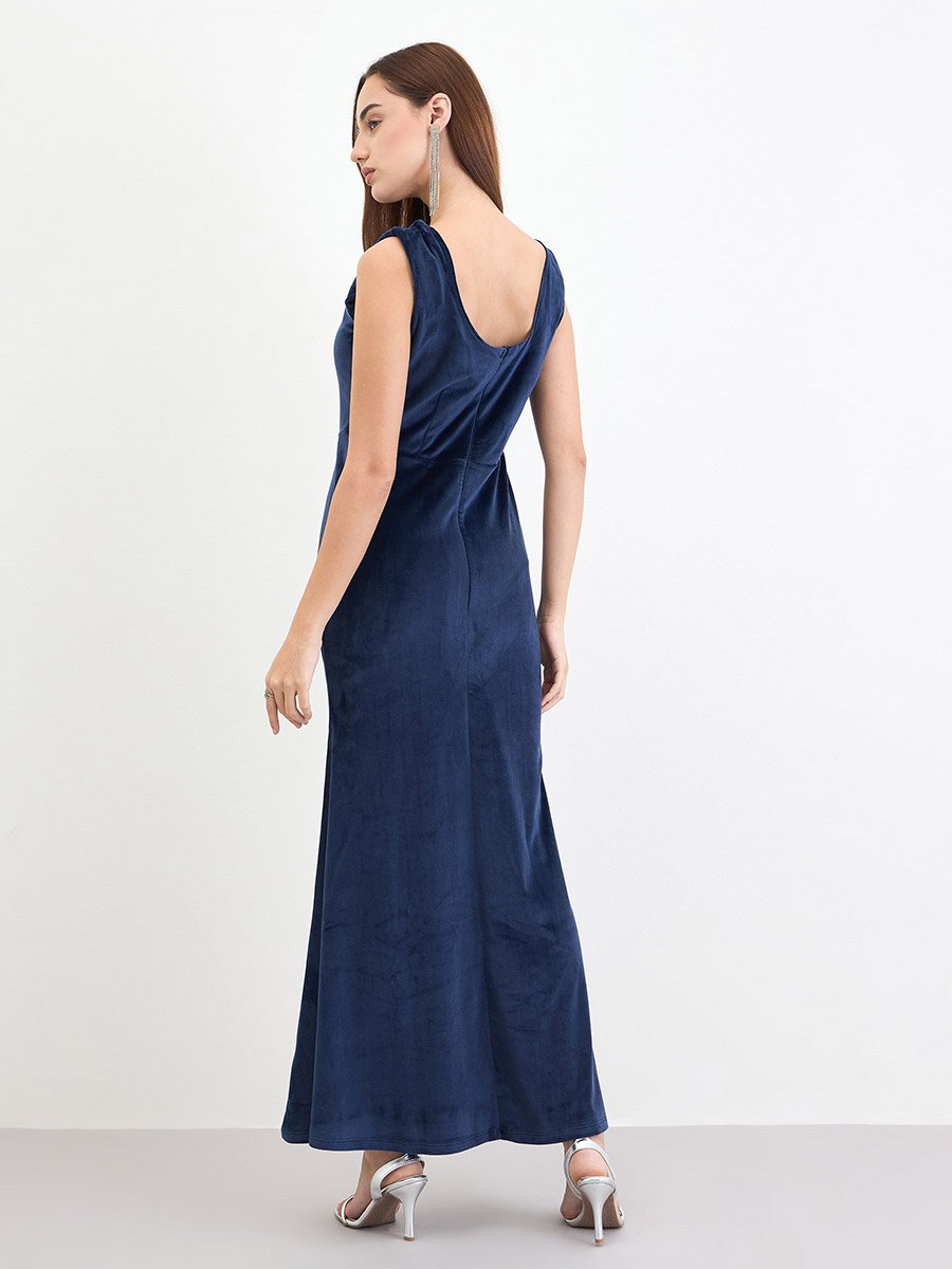 Blue Velvet Look Sleeveless Maxi Dress For Women at Saudi | Styli