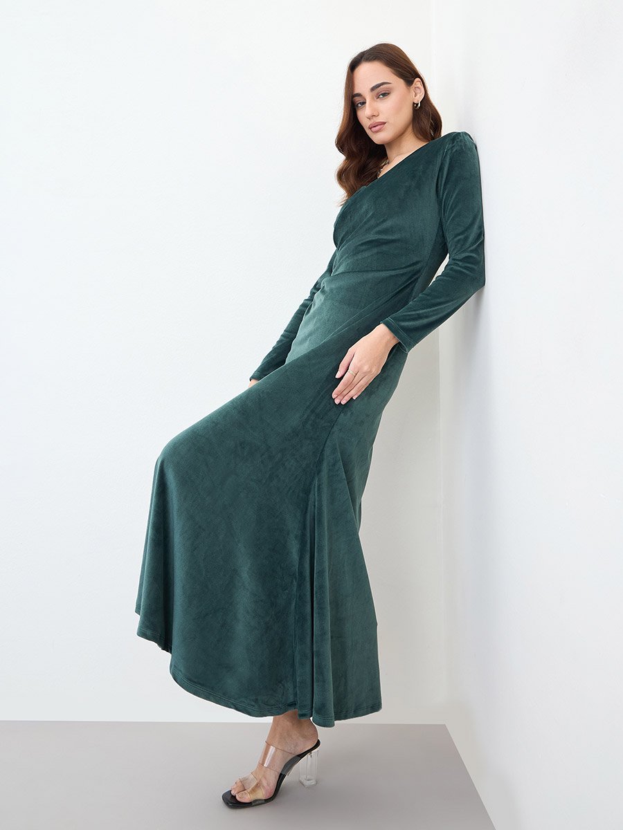 slim fit dress slacks Vintage Emerald Green Velvet Long Sleeves Chinese Cheongsam Evening Dress –  Oriental Me main image 0