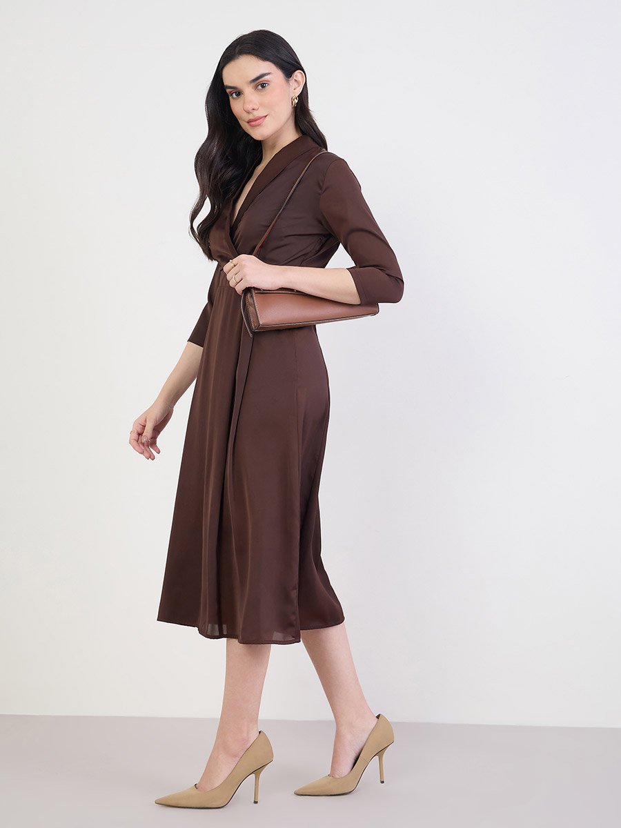 Women A-Line Midi Dress with 3/4 Sleeves