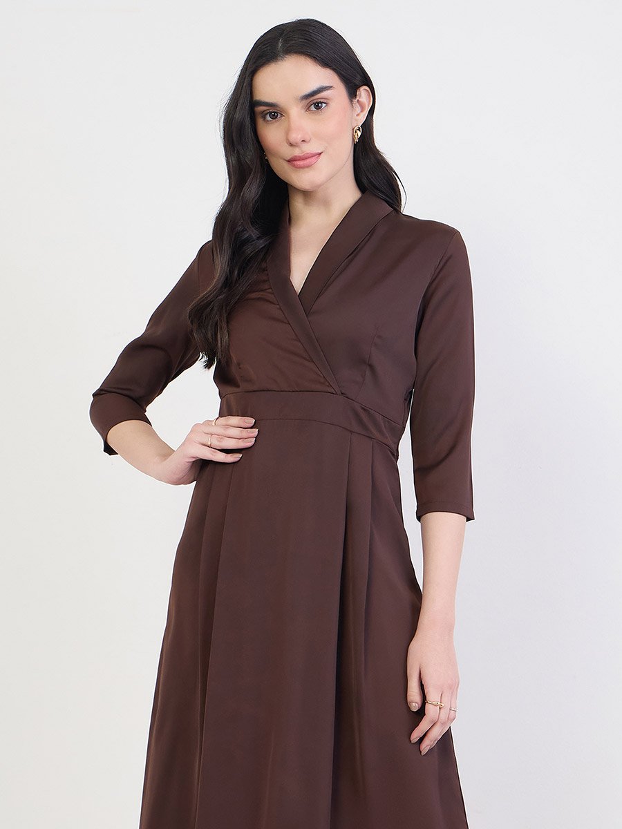Women A-Line Midi Dress with 3/4 Sleeves