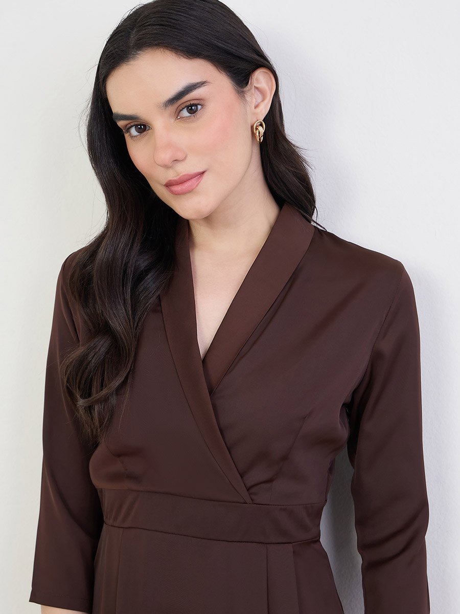 Women A-Line Midi Dress with 3/4 Sleeves