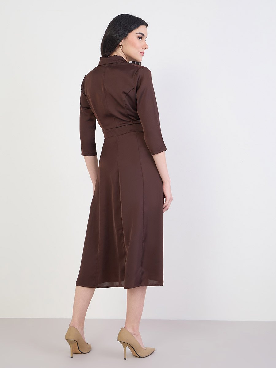 Women A-Line Midi Dress with 3/4 Sleeves