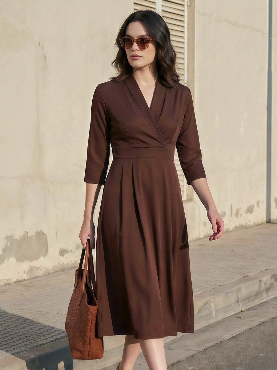 Women A-Line Midi Dress with 3/4 Sleeves