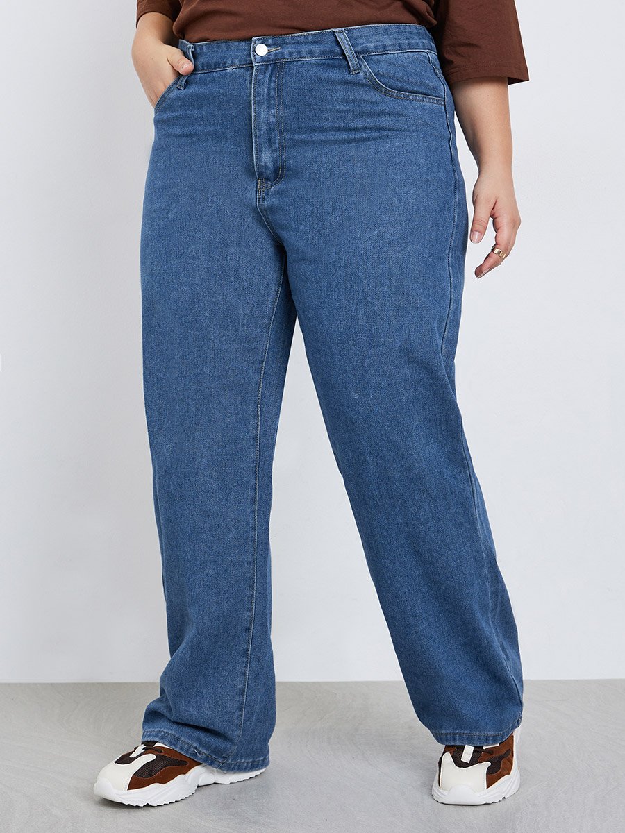 Plus Size Mid Rise Wide Leg Jeans