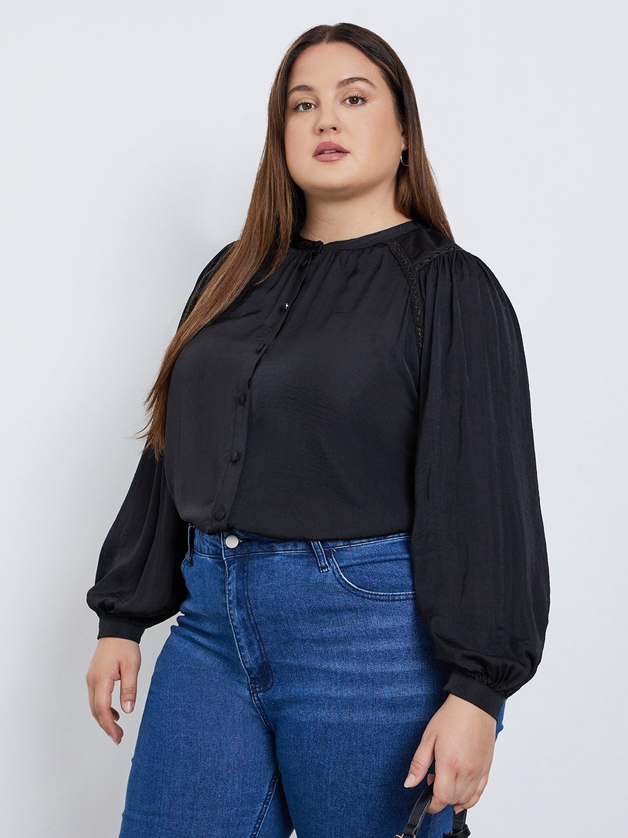 Plus Size Black Long Sleeve Blouse