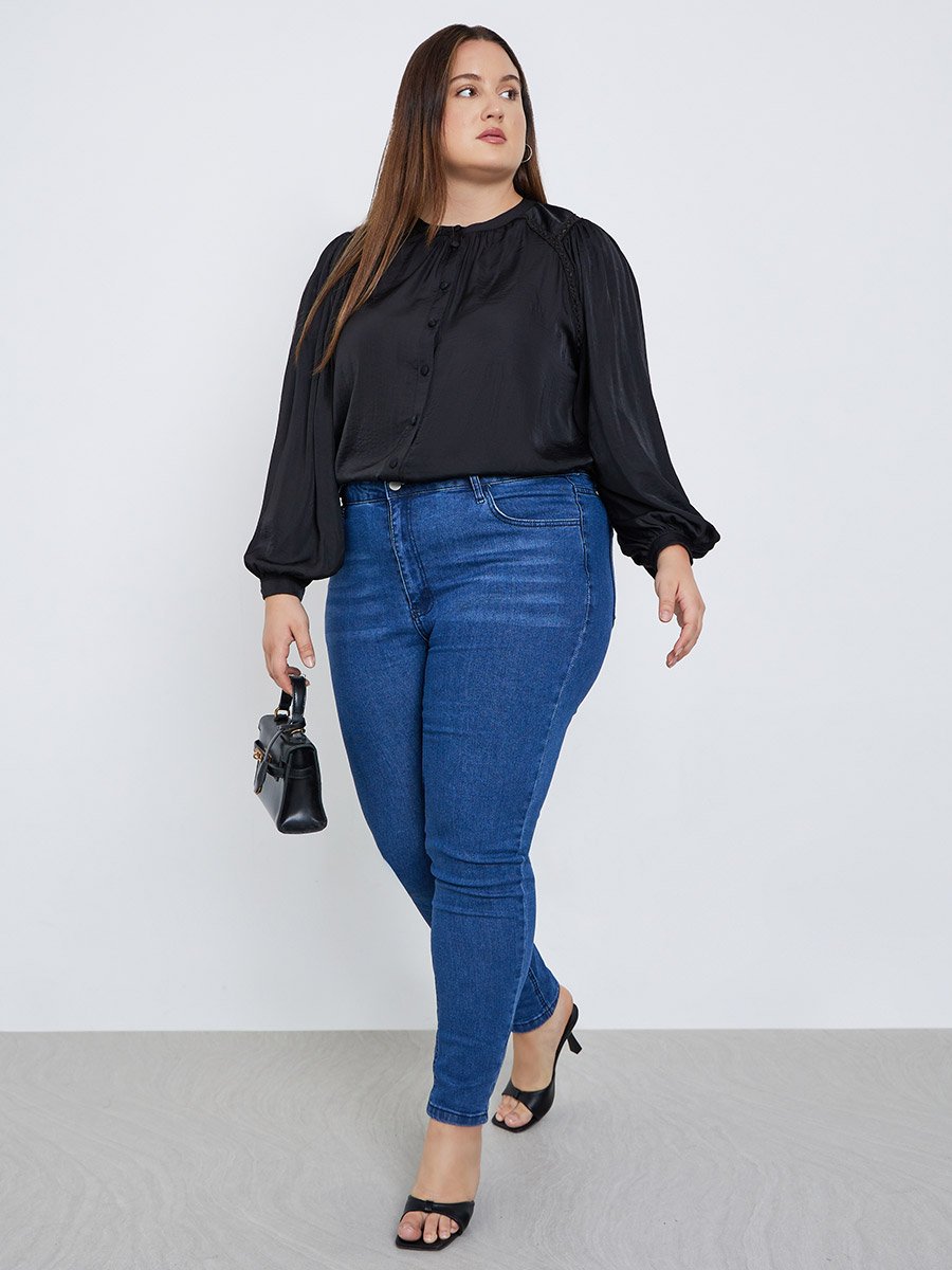 Plus Size Black Long Sleeve Blouse