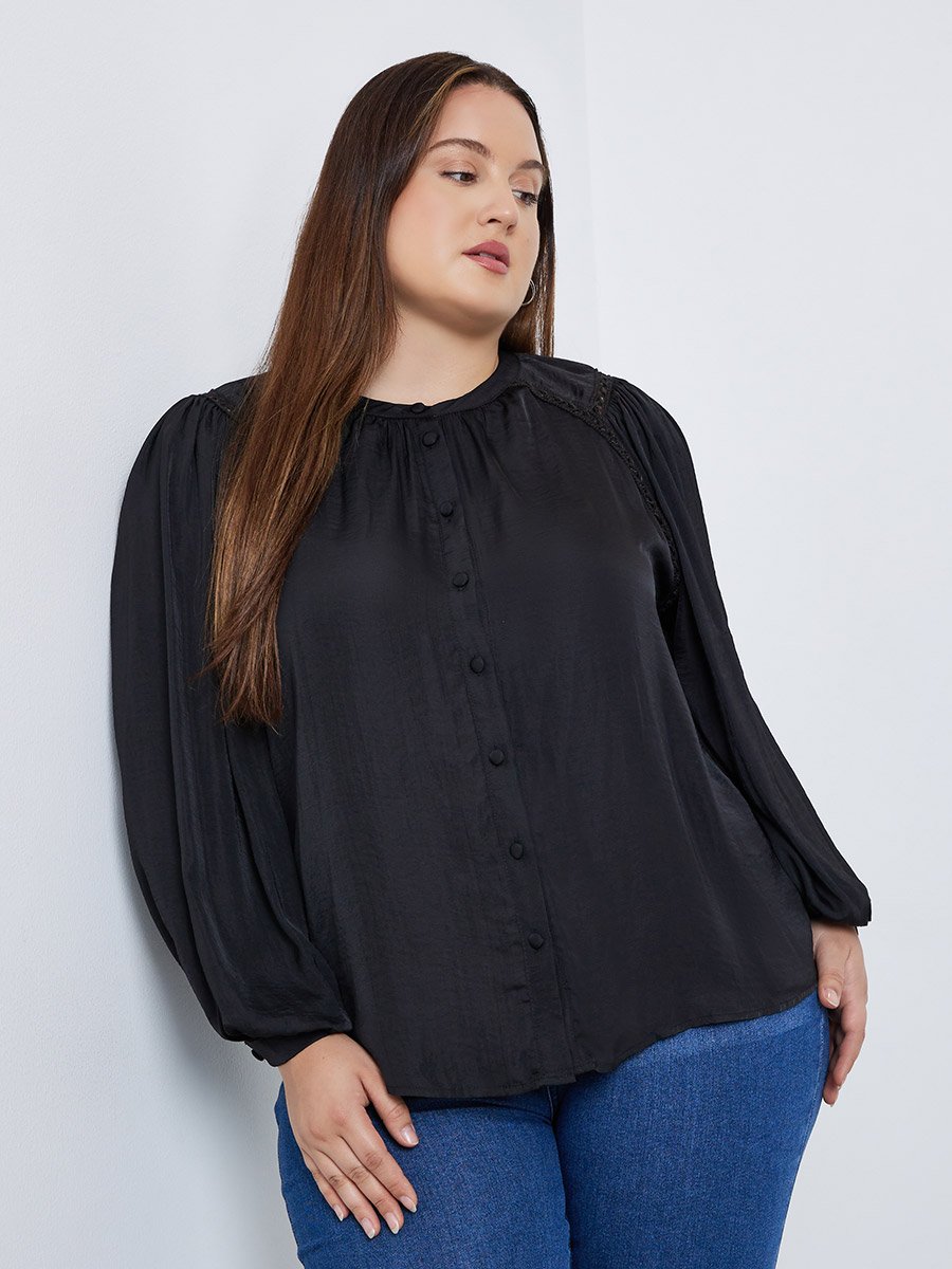 Plus Size Black Long Sleeve Blouse