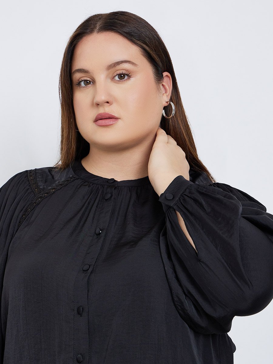 Plus Size Black Long Sleeve Blouse