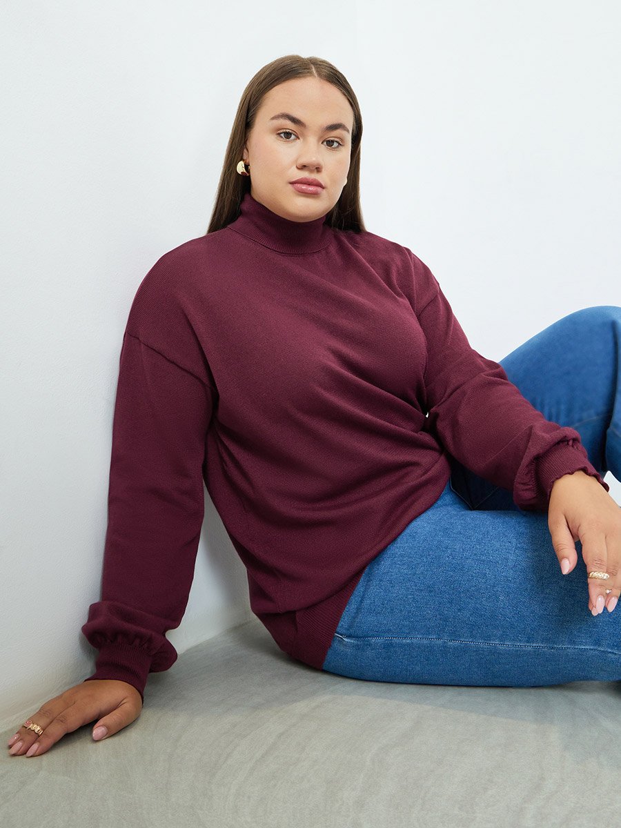 Plus Size Burgundy Turtleneck Sweater