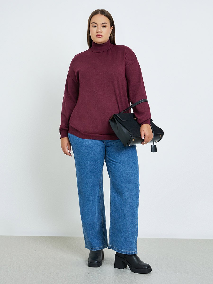 Plus Size Burgundy Turtleneck Sweater