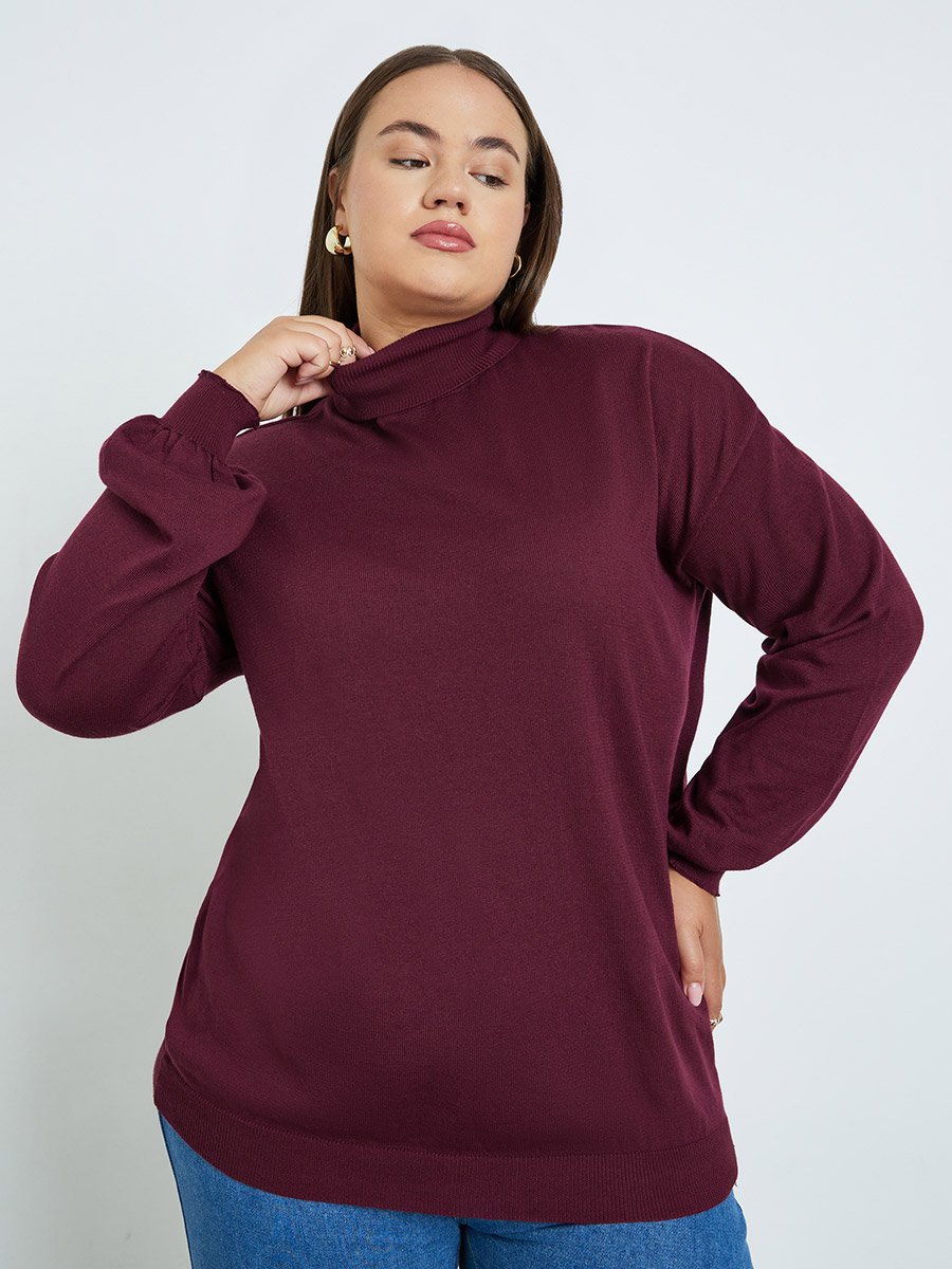 Plus Size Burgundy Turtleneck Sweater