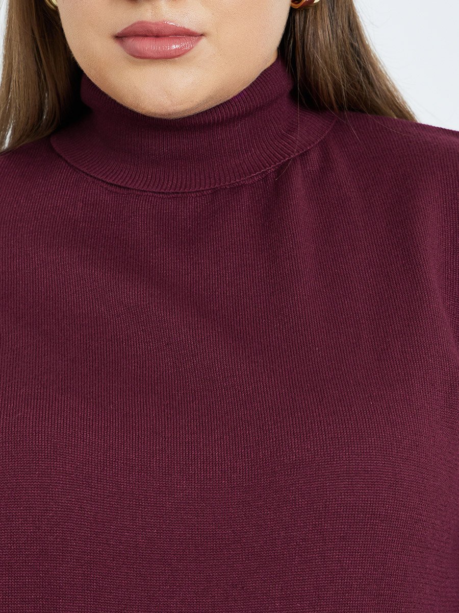 Plus Size Burgundy Turtleneck Sweater