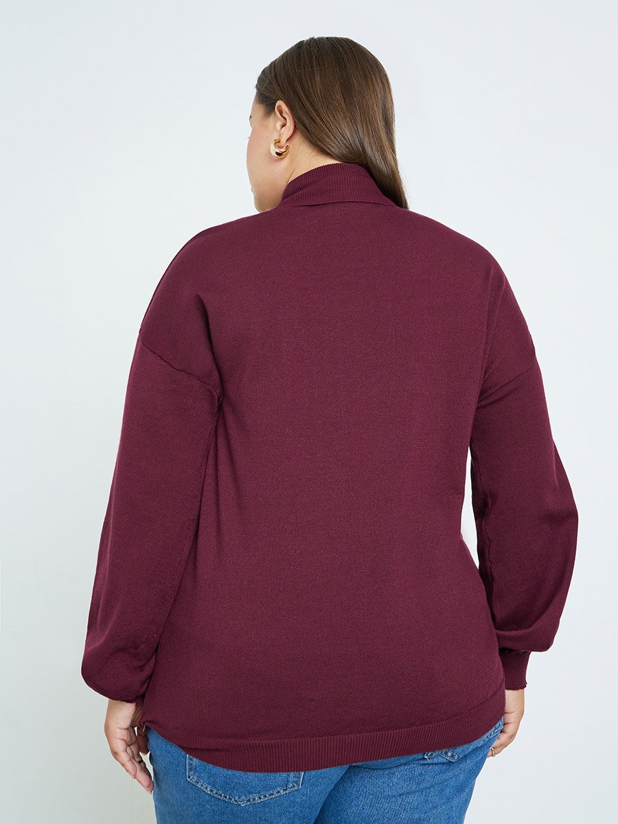 Plus Size Burgundy Turtleneck Sweater