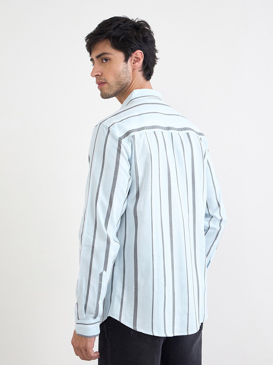 Men Light Blue Striped Long Sleeve Shirt