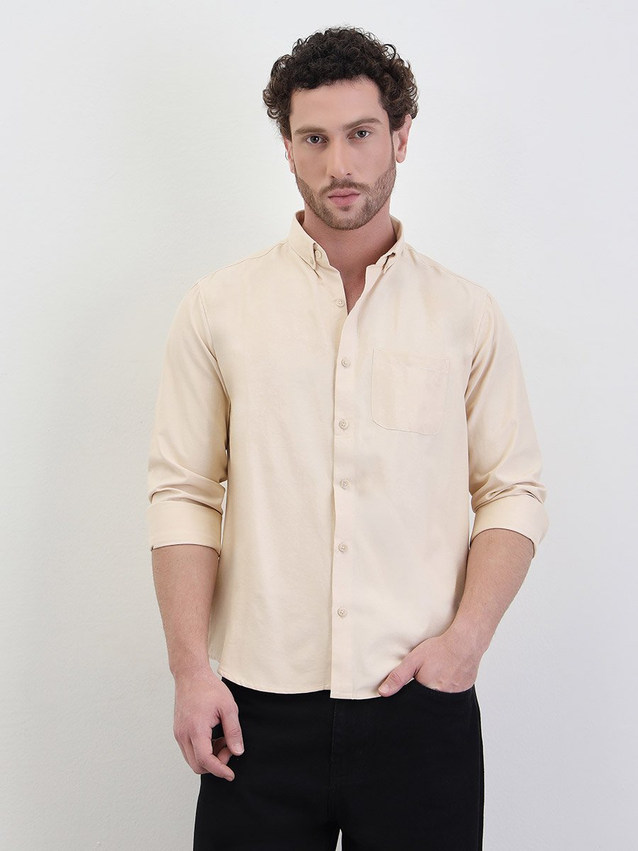 Solid Oxford Regular Fit Spread Collar Shirt
