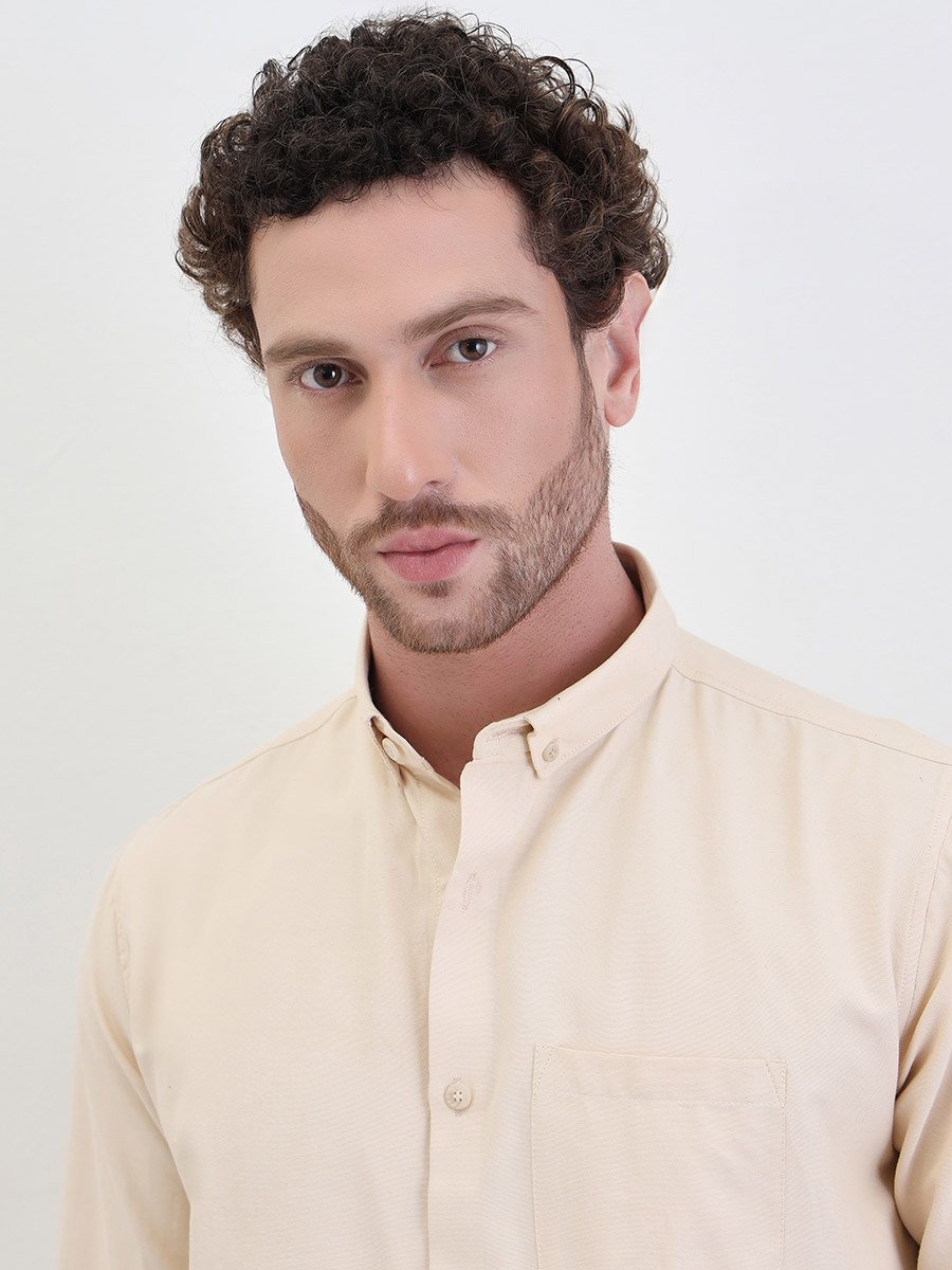 Solid Oxford Regular Fit Spread Collar Shirt