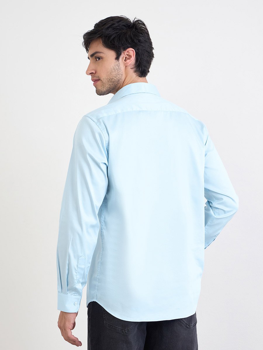 Solid Cotton Lycra Slim Fit Spread Collar Shirt