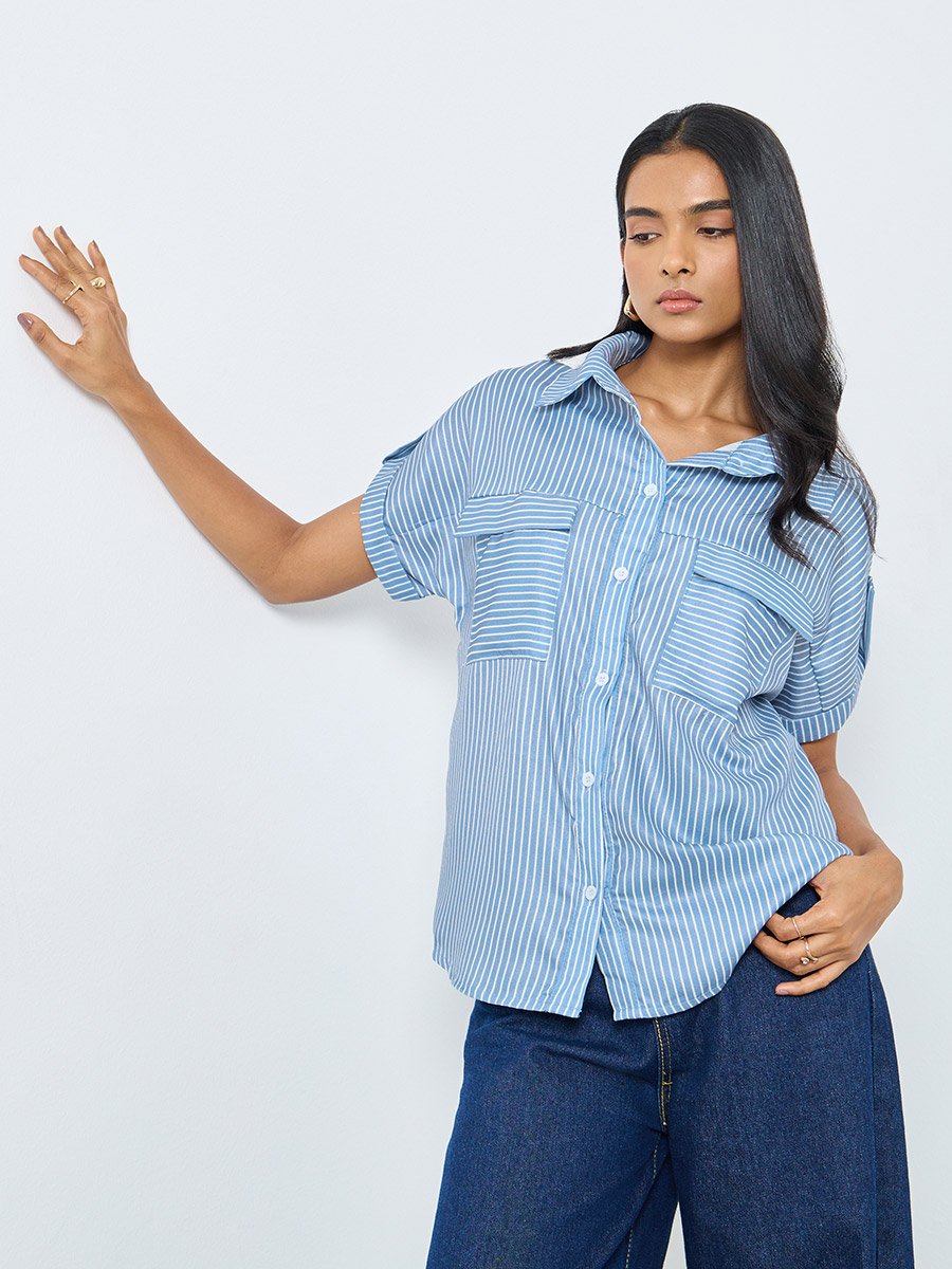 Blue Striped Short Sleeve Shirt