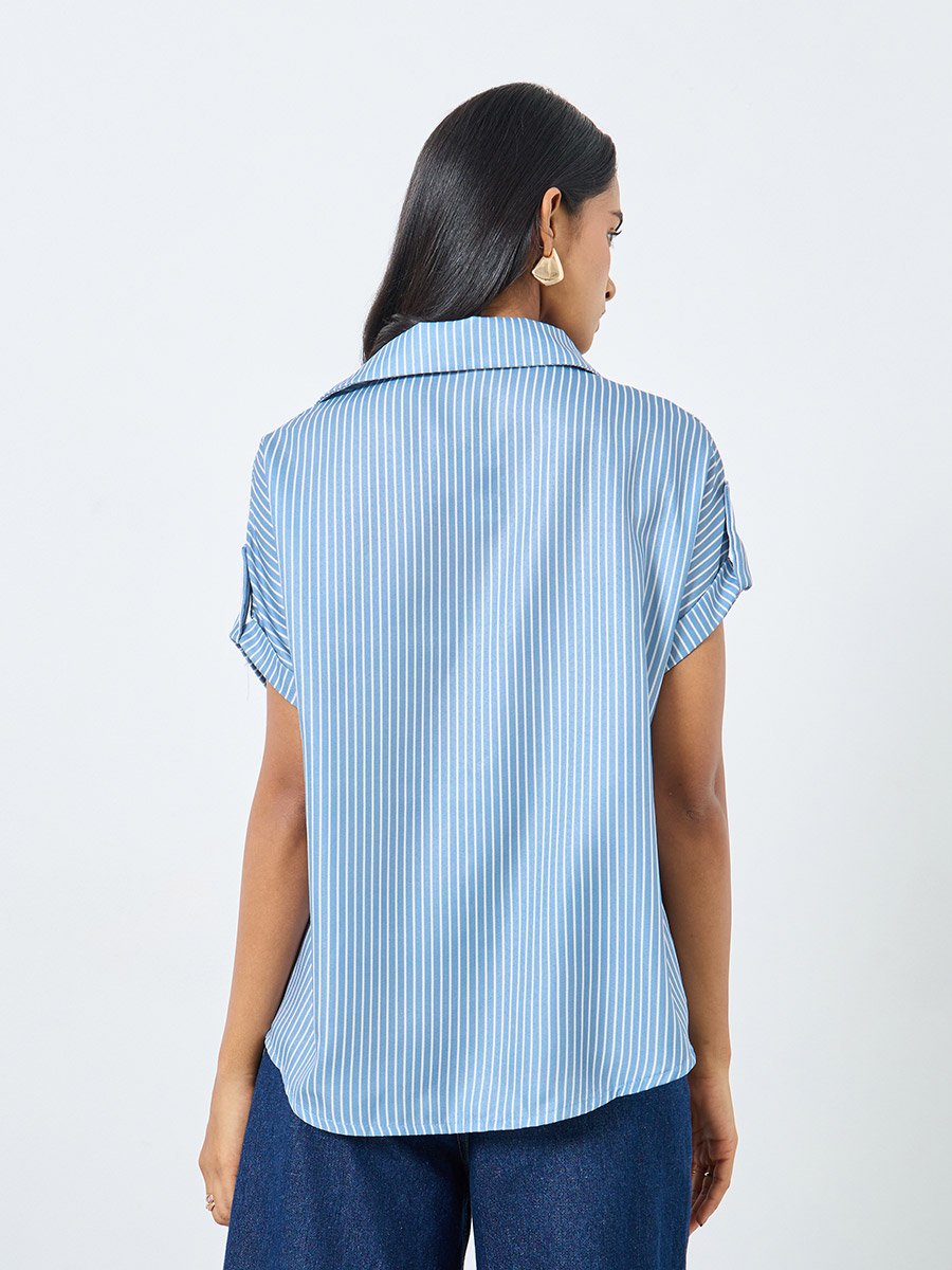 Blue Striped Short Sleeve Shirt