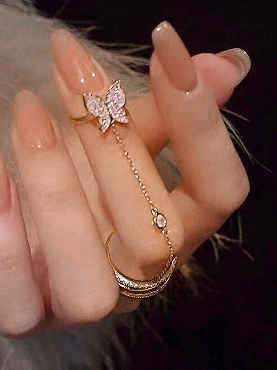 Embellished Rings with Butterfly Chain Detail