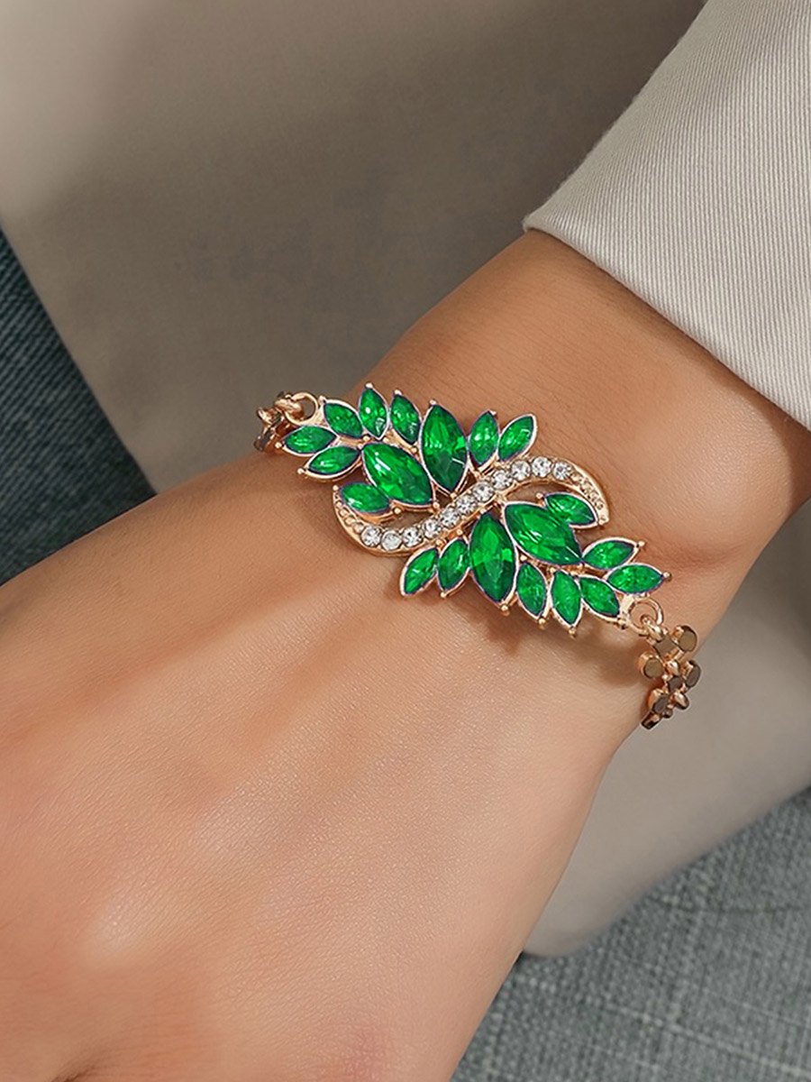 Embellished Rhinestone Leaf Bracelet
